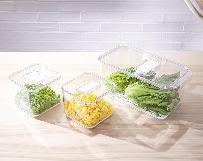 elabo Food Storage Containers Fridge Produce Saver- Stackable Refrigerator Organizer Keeper Drawers Bins Baskets with Lids and Removable Drain Tray for Veggie, Berry and Fruits - Image 8