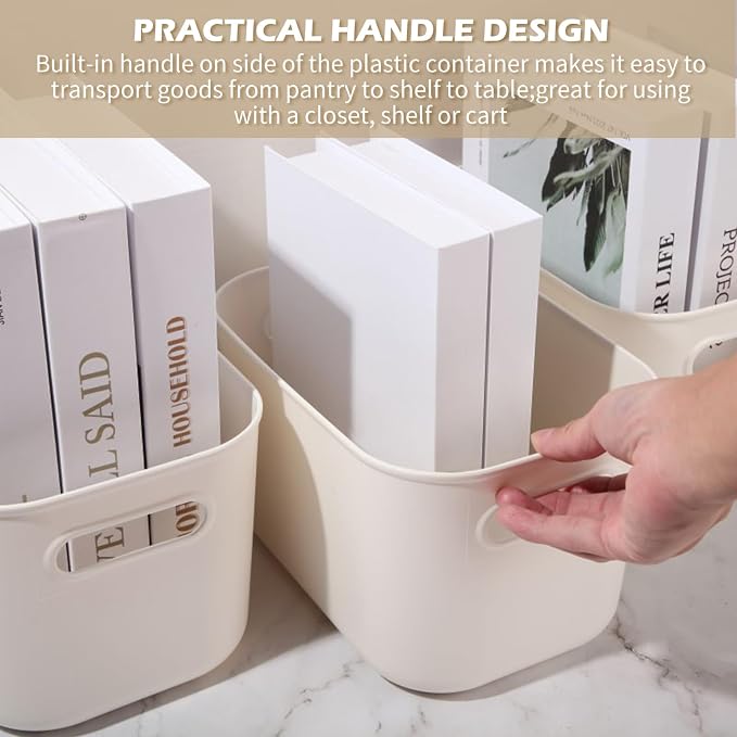 Zopeal Plastic Storage Bins 10 Pcs White Pantry Organizer Bins Small Baskets Storage Containers for Home Kitchen (10 x 7 x 6 Inch) - Image 4