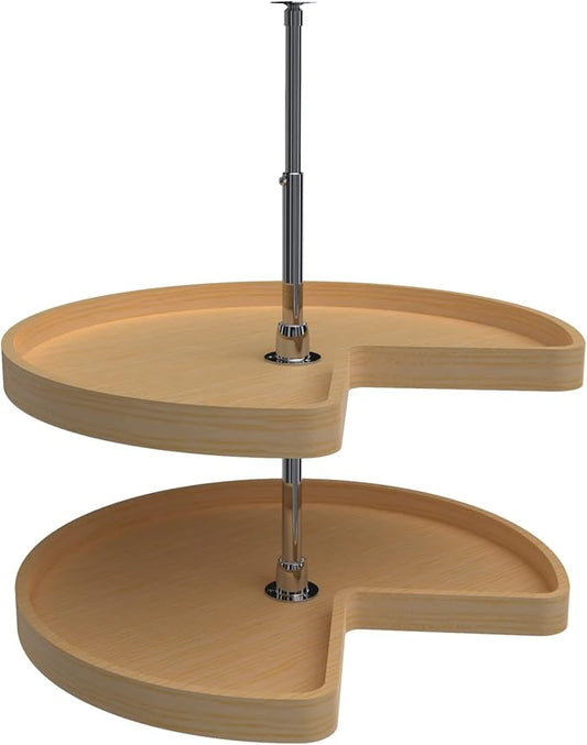 Rev-A-Shelf Dual Shelves Kidney-Shape 28" Lazy Susan Turntable Home Organizer for Diagonal Lower Corner & Base Kitchen Cabinets, Wooden, 4WLS472-28-52 by Rev-A-Shelf