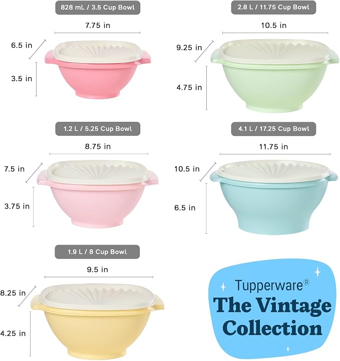 Tupperware Heritage 10-Piece Vintage Food Storage Set (5 Bowls + 5 Lids) | Plastic Food Storage Containers with Secure Lids, BPA-Free Materials, & Dishwasher-Safe for Kitchen Storage or Meal Prep - Image 3