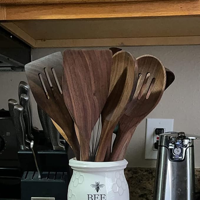 Black Walnut Kitchen Utensils Set,Handmade Natural Walnut Solid Spoon, Slotted Spoon, Spaghetti Server, Spatula, Slotted Spatula,Spatula - Image 3