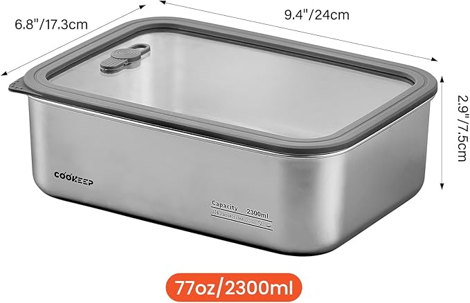 77oz/2300ml Stainless Steel Food Containers,Stainless Steel Containers with Lids,Snack Containers,Lunch Box,Easy Clean,Airtight&Leakproof for Kitchen Storage,Dishwasher Safe,BPA-Free - Image 2