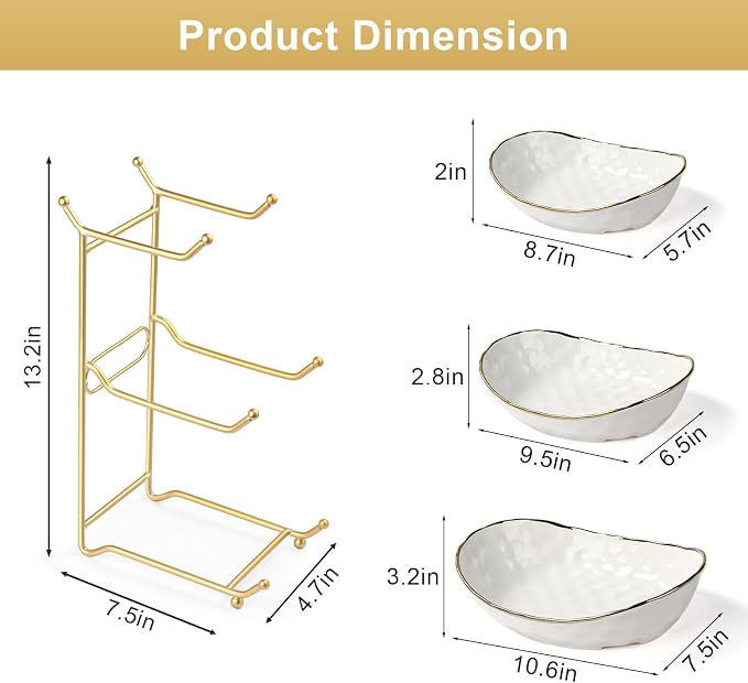 Fruit Bowl with Gold Metal Stand, 3 Tier Modern Ceramic Fruit Bowl Fruit Rack for Kitchen Counter, Tiered Fruit Basket for Snacks Bread Candy Storage (White,3 Tier) - Image 2