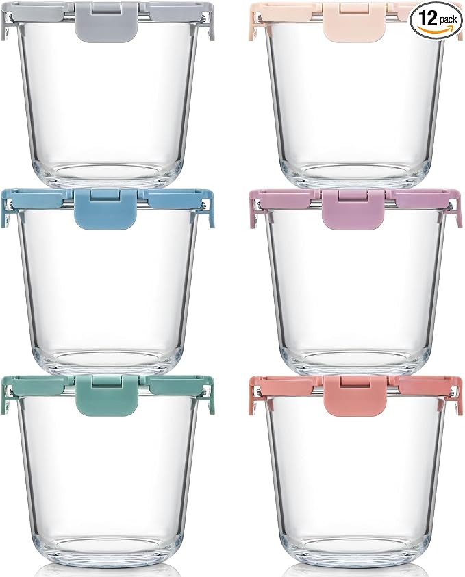 [UPGRADED LID] 6 Sets 3 Cup/24oz Borosilicate Glass Food Soup Containers with Lids, Meal Prep Storage Bowl Jars for Leftover Meal Lunch Oats Fruit Deli Salads - Microwave, Oven, Freezer Safe -BPA Free by Unknown