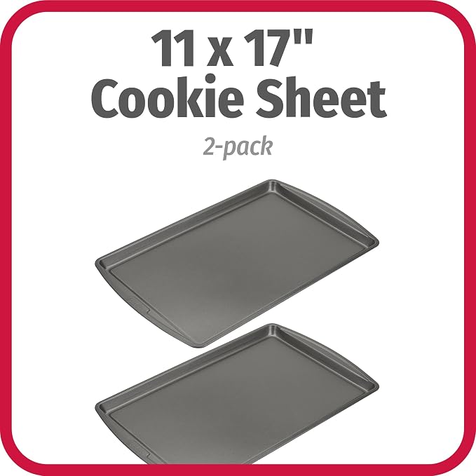 GoodCook Everday Nonstick Carbon Steel 17 x 11-Inch Baking Sheet Set, 2 Pack – Medium Sized Cooking Pans, Bakeware Set, Cookie Sheets for Baking, Oven Pan Set - Image 2