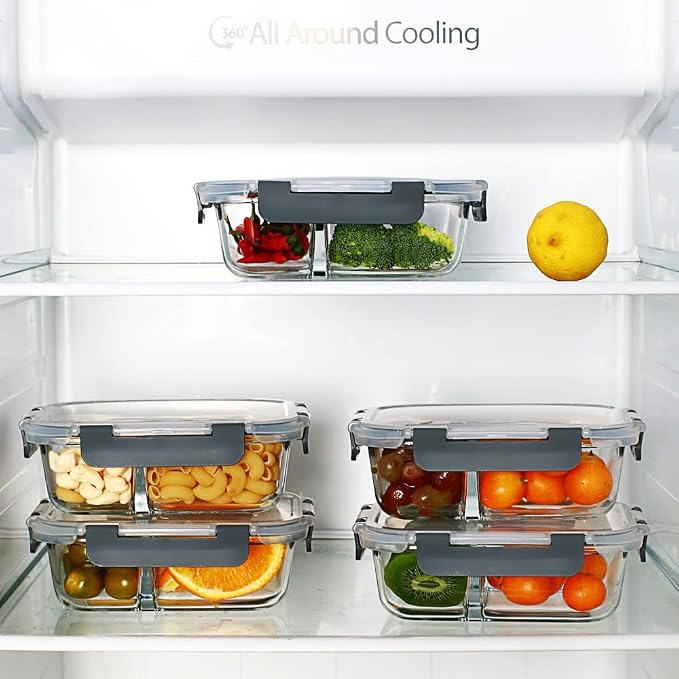 Meal Prep Containers - 2 Compartments with Glass Bowls with Lids, Food Storage Containers Dividers Airtight Lunch Containers, Bento Box for Oven Freezer, 10 Pack - Image 6