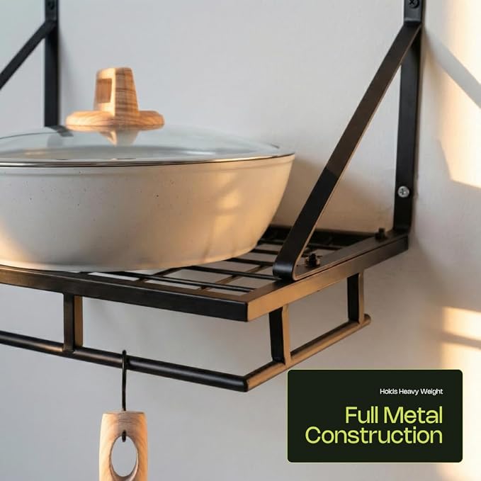 Pot and Pan Shelf – Heavy-Duty Adjustable Cookware Rack for Cabinet or Countertop | Space-Saving Kitchen Organizer for Pots, Pans & Lids Storage - Image 4