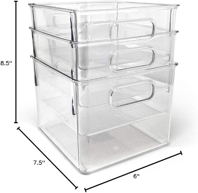 Isaac Jacobs 3-Pack Medium Clear Storage Bins with Handles | Plastic Organizer for Home, Room, Office, Fridge, Kitchen/Pantry Non-Slip Container Set, Food Safe, BPA Free (3-Pack, Medium) - Image 6