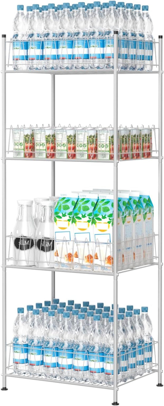 smusei 4 Tier Water Bottle Storage Rack Metal Water Bottle Organizer for Floor, Free Standing Bottled Water Holder Stand Beverage Pantry Drink Shelf Dispenser for Kitchen Pantry by smusei