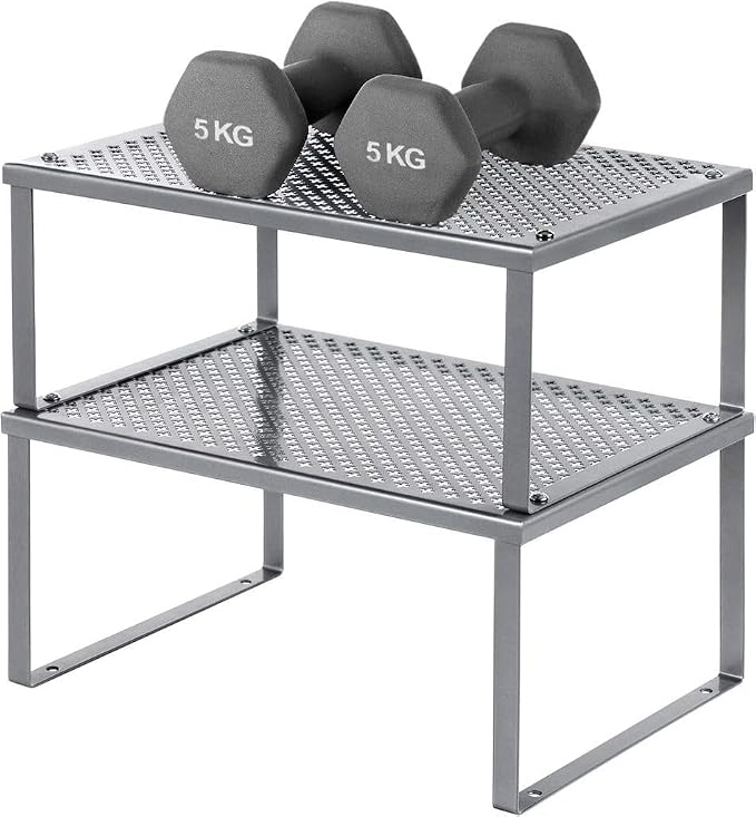 SONGMICS Spice Racks, Set of 2 Metal Cabinet Shelf Organizers, Countertop Organizers, Shelf Risers, Stackable, Expandable, Silver UKCS01SV (Pack of 2) - Image 4