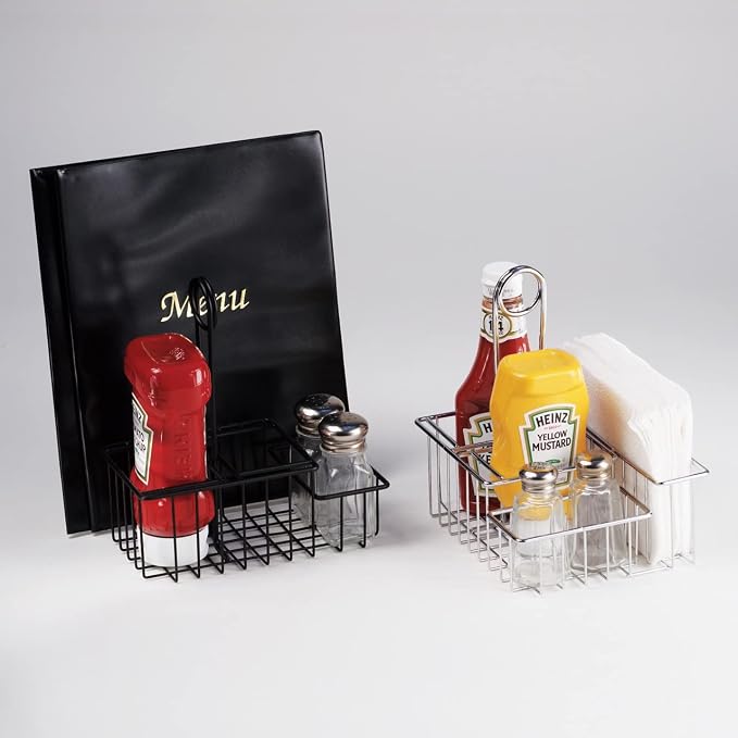 G.E.T. 4-31698 Black Metal Three Compartment Condiment Caddy with Menu Iron Powder Coated Table Caddies Collection | 3 compartments, Easy transport, Restaurant service, Great for Menus, Table Numbers, Buffet Labels and Counter Displays - Image 7