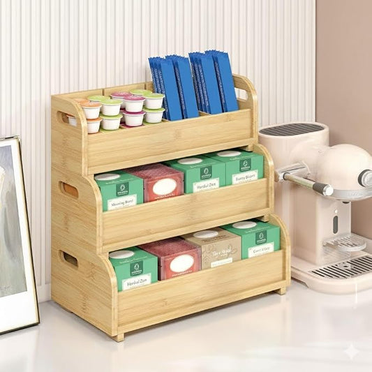 Wisuce 3-Tier Bamboo Tea Bag Organizer, Stackable Tea Holder for Countertop (Natural) by Wisuce