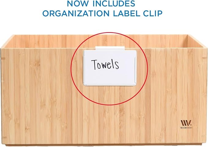 MobileVision Bamboo Storage Box Multi-Purpose Organizer for Kitchen Supplies Holder, Fruit Bin, Cabinets, Pantry with built in handles, stackable, 12” x 9” x 6” With White Clip Included - Image 2