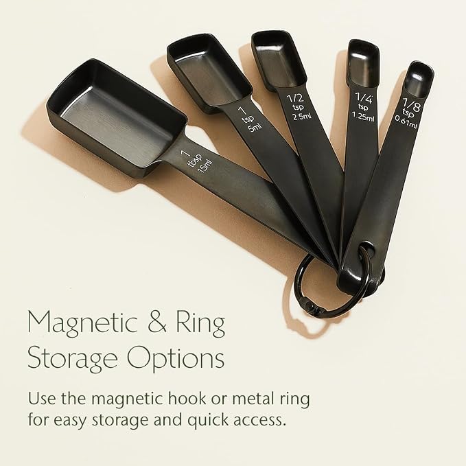 Measuring Spoons Set – Stainless Steel, Magnetic Storage, Dual Metric & US Units – 5-Piece Durable Measuring Spoon Set for Baking & Cooking (Black) - Image 4