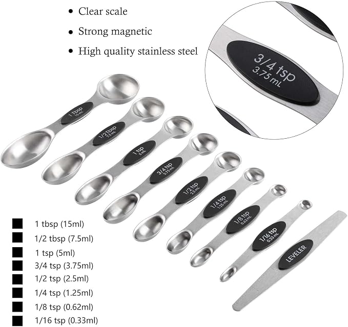 Magnetic Measuring Cups and Spoons Set Stainless Steel Measuring Cup&Spoon | 7 Stackable Measuring Cup 8 Double Sided Magnetic Measuring Spoons with 1 Leveler for Dry and Liquid Ingredients (black) - Image 4