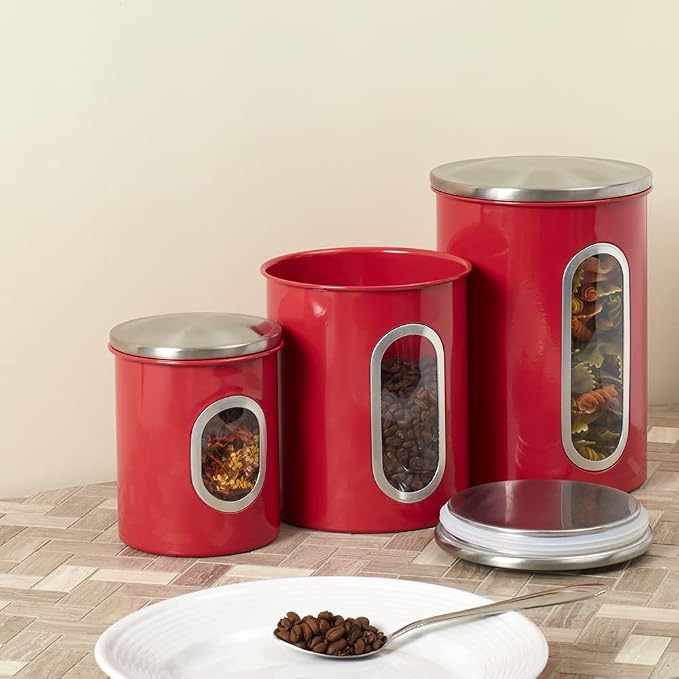 3 Piece Canister Set for the Kitchen by Home Basics | Kitchen Jars with Transparent Window | 3 Different Sizes | Kitchen Storage Containers with Silicone Gasket - Image 6