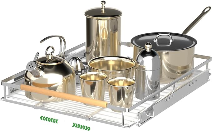 Expandable Pull Out Drawer Cabinet Organizers, Heavy Duty Slide Out Storage Shelf for Home Kitchen Pantry Cupboard Pots Pans, Adjustable Width from 17.2"~28.1", Stainless Steel 1 Pack by SOFRON