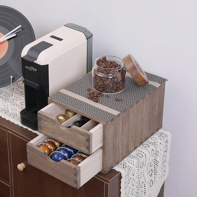 DDYURI Drawer Organizer Coffee Pod Holder - Kitchen Cutlery Storage Accessories/ K-Cup Drawers with Detachable Wooden Partition - Coffee Capsules Organization Counter - Wood desktop Small Cabinets - Image 4