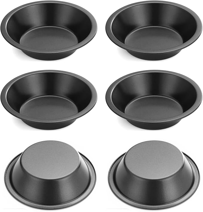 QOTSTEOS 6pack Mini Pie Pans, 12cm Non Stick Round Coating Quiche Baking Moulds, Black Carbon Steel Tart Tin, Small Cake Individual Tart Dishes for Oven Baking Quiche, Bread, Cake, Desserts - Image 2