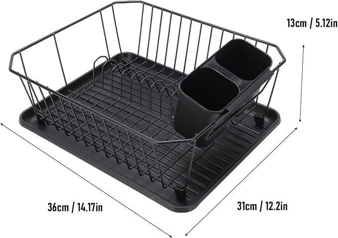 Asixxsix Dish Drying Rack, Stainless Steel Dish Drainer with Utensil Holder and Drainboard, Sink Organization and, 14" x 12" x 5" for Home and Apartment Decor (Black) - Image 7