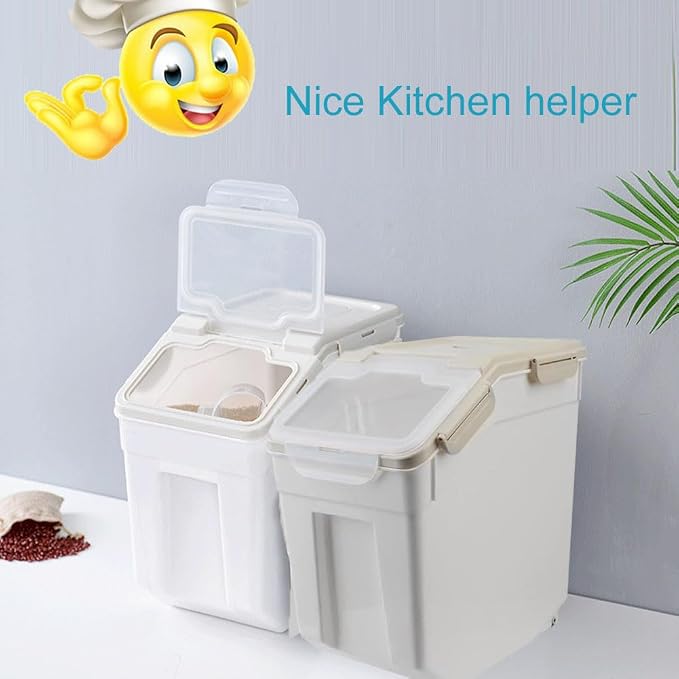 25LB Large Flour Storage Container Bin ,2 Pack Airtight Plastic with Wheels Seal Locking Lid Dispenser Organizer Storage Bin with Measuring Cup & Scoop for Flour, Rice, Grain 50LBS Total - Image 8