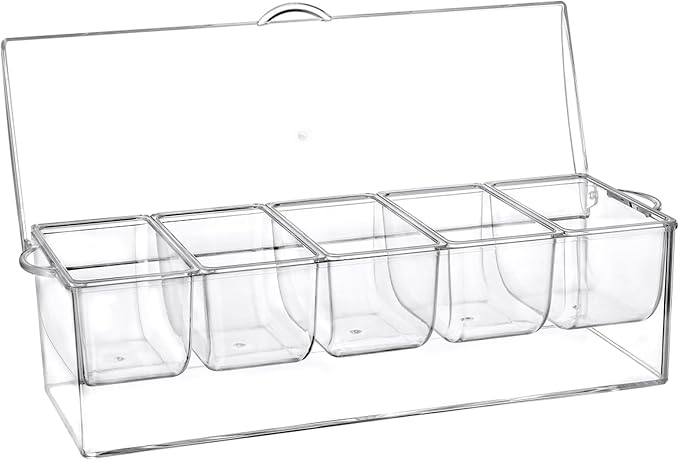 MOLIGOU Chilled Condiment Server with Lid, Chilled Condiment Tray with 5 Removable Compartments, Ice Condiment Serving Containers - Image 2
