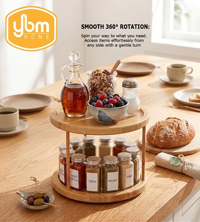 YBM Home Bamboo Wooden Non-Skid Spinner for Kitchen, Pantry, Fridge, Cupboards, or Counter Organizing, Fully Rotating Organizer - Image 4