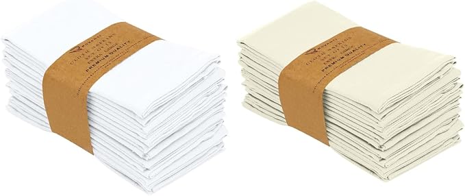 RUVANTI Bundle of 12-Pack Cloth Napkins Ivory/Cream with 12-Pack Cloth Napkins White (18x18 Inch) Cotton Blend. Soft, Washable Kitchen Linen for Dinner, Weddings & Cocktail Parties. by Ruvanti