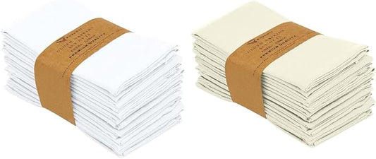 RUVANTI Bundle of 12-Pack Cloth Napkins Ivory/Cream with 12-Pack Cloth Napkins White (18x18 Inch) Cotton Blend. Soft, Washable Kitchen Linen for Dinner, Weddings & Cocktail Parties. by Ruvanti