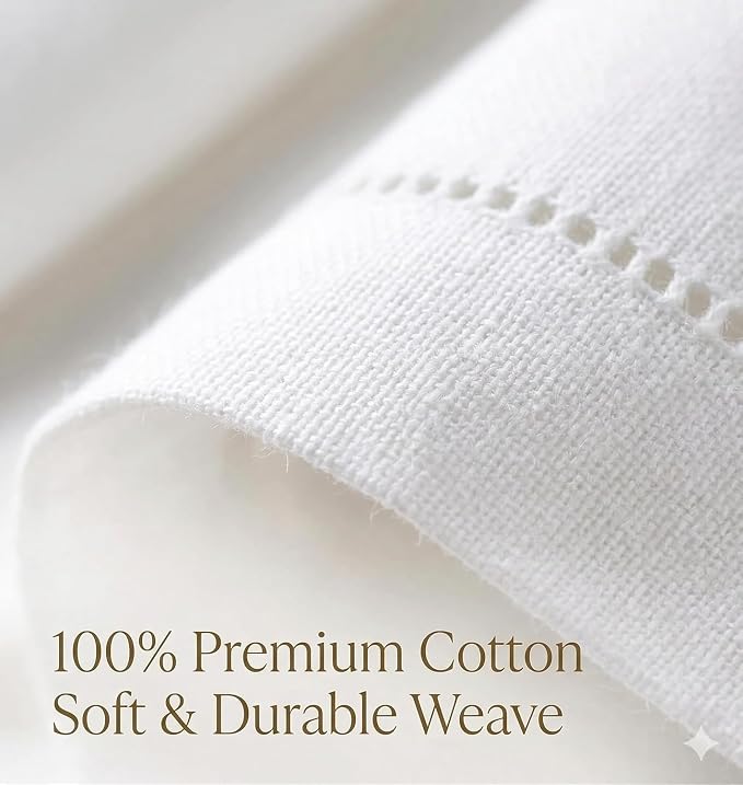 Urban Villa Hemstitch Cloth Dinner Napkins Cotton 20”x20” (Set of 6)-White - Image 4