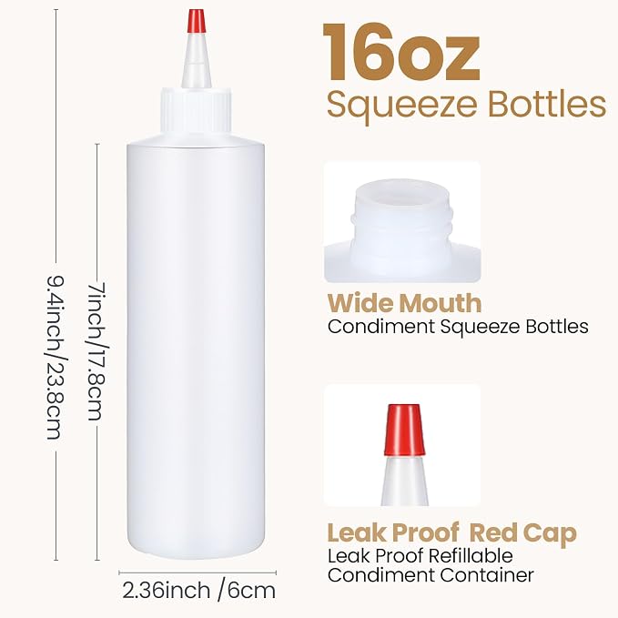 Irenare 16 oz 30 Pack Plastic Condiment Squeeze Bottles for Sauces Empty Squirt Bottle with Top Cap for Condiment BBQ, Dressing, Paint, Workshop, Crafts (Red) - Image 2