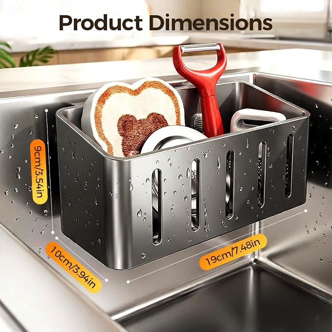 Sponge Holder for Kitchen Sink,2026 Sink Caddy Organizer with Suction Cups,Rustproof Kitchen Storage Rack for Sponge,Soap,Stopper,Brush (1, Square) - Image 8