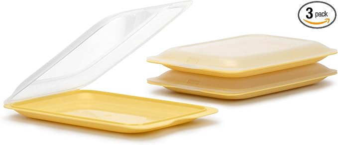TATAY Cold Meat Containers for Fridge | Set of 3 Standard | Fridge Storage | Removable Lid, Stackable | Microwave, Freezer and Dishwasher Safe | BPA-Free, 17 x 3.2 x 25.2 cm, Colour Yellow by TATAY