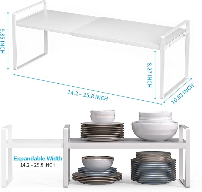Expandable Cabinet Shelf Organizer Stackable Metal Storage Rack, Adjustable Width & Height Countertop Spice Rack, Heavy Duty Pantry Cupboard Under Sink Organizer for Kitchen Bathroom Office - Image 2