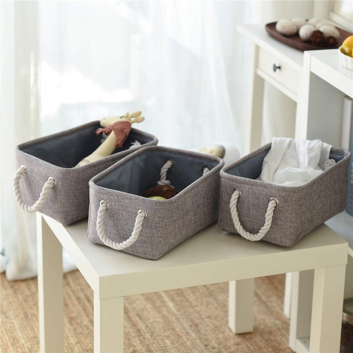 TcaFmac Basket for Organizing Cube Stgorage Bin - Small 6 Pack Fabric Storage Cubes Collapsible Baskets for Shelves with Rope, Bins for Organization Toy(Grey 12x8x5.2 inch)