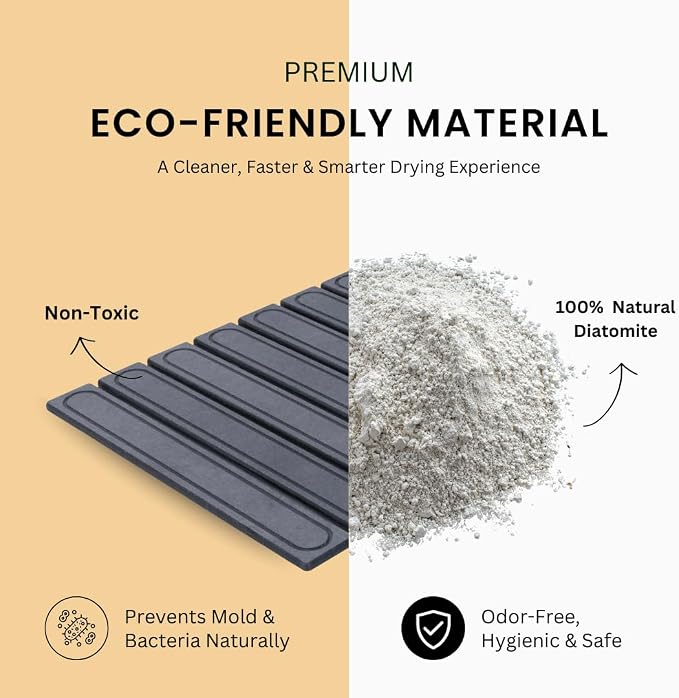 2-In-1 Stone Dish Drying Mat Set For Kitchen Counter. New Collapsiable Space Saving Diatomaceous Earth Stone Dish Mat 23.6"(L)x15.3"(W) + Faucet Protector 23.6"(L)x4(W)- Ultra Absorbent Non-Slip-Gray - Image 6