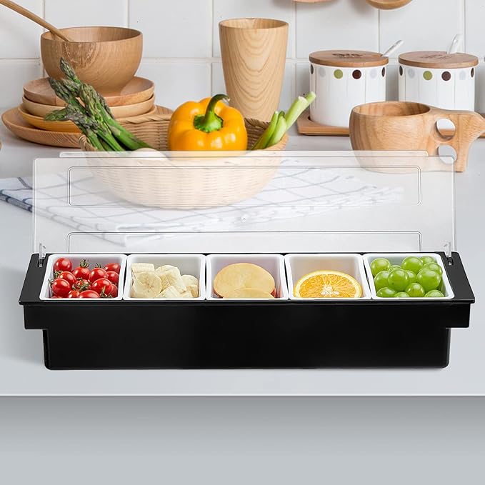 Ice Chilled Serving Tray Condiment Pots 5 Compartment Condiment Server Caddy (5 Compartments) - Image 6