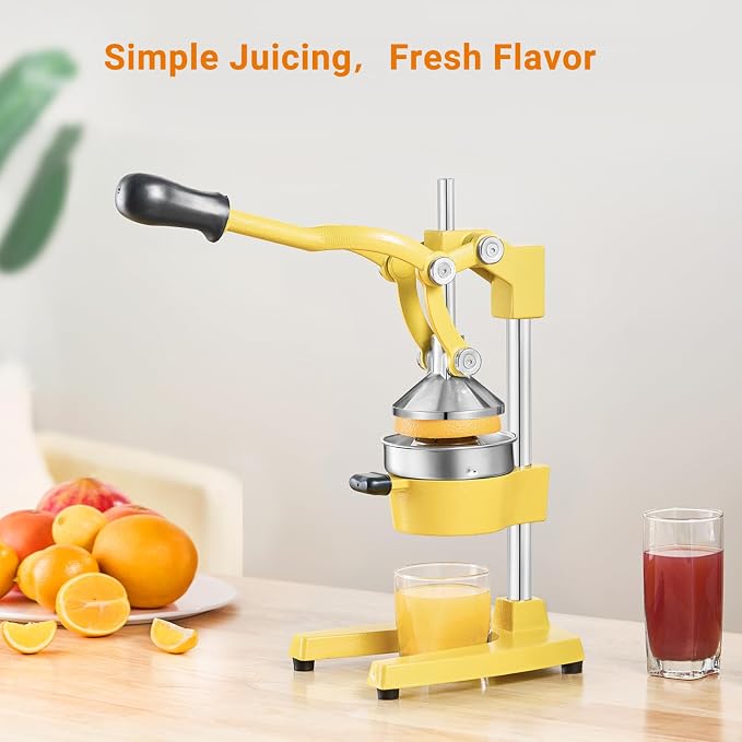 TONGCHANT Cast Iron Manual Juicer for Orange Lemon Lime Pomegranate &Citrus | Heavy Duty Orange Juicer Squeezer, Hand Press Juicer, Citrus Press, Stainless Steel Cup, Easy to Clean, Yellow - Image 2