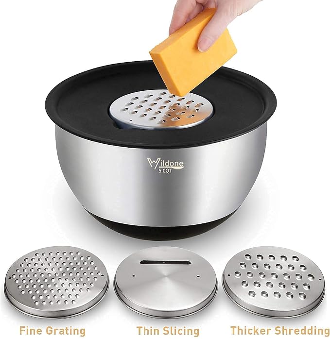 Wildone 5pcs Stainless Steel Mixing Bowls with Graters and 16pcs Measuring Cups & Spoons Set - Image 3