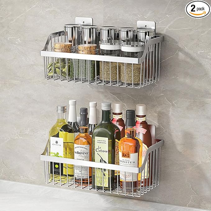 SUS304 Stainless Steel Wire Basket, Hanging Wall Organizer Cabinet Storage Basket, Wall Mounted Shelves for Home Kitchen Bathroom, 2-Pack by kaileyouxiangongsi