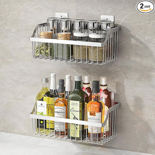 SUS304 Stainless Steel Wire Basket, Hanging Wall Organizer Cabinet Storage Basket, Wall Mounted Shelves for Home Kitchen Bathroom, 2-Pack by kaileyouxiangongsi