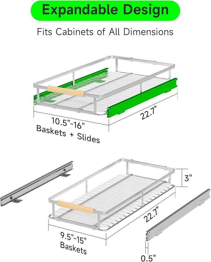 Expandable Pull-Out Cabinet Drawers, Slide-Out Shelves, Small 2 Pack | Smooth Slide-Out Access, Adjustable Fit, Pull-Out Organization, Small Cabinet Use, Space-Saving - Image 2
