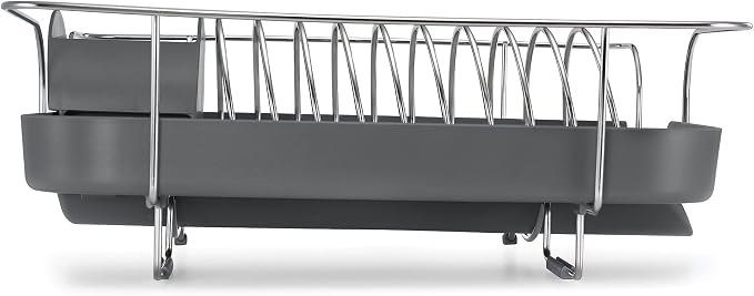 Polder Spring Dish Rack Holds Up to 9 Plates and Includes Removable, Stand-Alone Utensil Bin (Gray) - Image 5