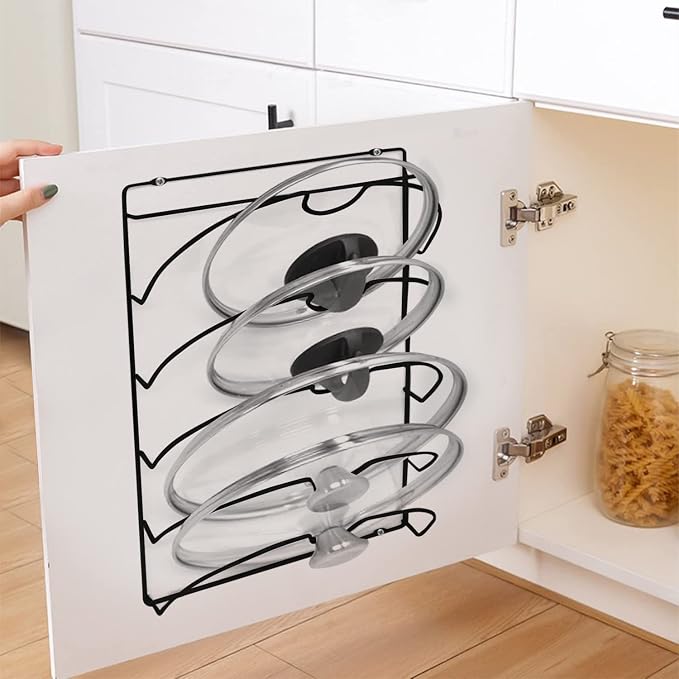 Joeji's Pot Lid Holder - Pan Rack & Organizer for Cupboard, Pot Lid Storage Solution, Kitchen Pantry Organizer - 5-Tier, Black - Image 5