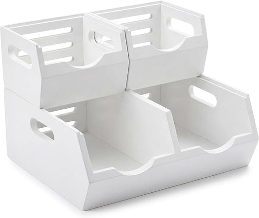 HOMESTEAD Stackable Solid Wood Storage Bins for Kitchen Pantry & Countertop, Ventilated Potato and Onion Basket Organizer with Handles, Wooden Produce Storage Containers, 3-Pack, White by Homestead