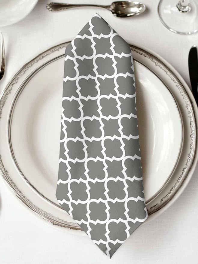 Cloth Napkins Set of 2-20x20 Inches, Gray Morocco Washable Reusable Table Napkins, Vintage Minimalist Boho Ethnic Pattern Soft & Absortbent Dining Napkin for Party Wedding Hotel Restaurant - Image 2
