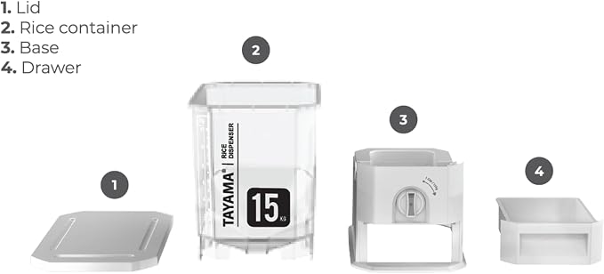 TAYAMA 33 lbs. Capacity Rice Dispenser Grain Storage Container, White - Image 6