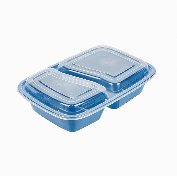 Restaurantware-Asporto 26 Ounce Compartment Take Out Boxes, 100 Microwavable Meal Prep Containers - 2 Compartments, With Clear Plastic Lids, Midnight Blue Plastic Food Containers, Do Not Contain BPA - Image 2