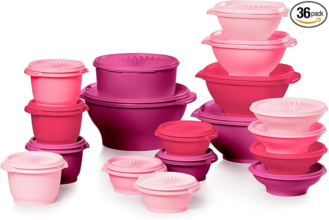 Tupperware Heritage Collection, New 36 Piece Food Storage Container Set in Vintage Pink, Dishwasher Safe and BPA Free (18 containers, 18 lids) by Tupperware
