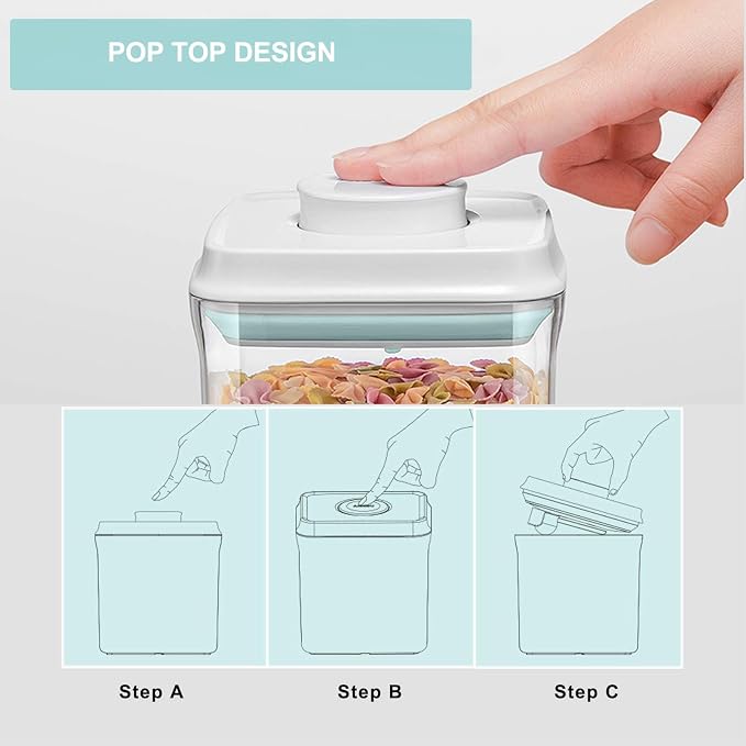 Pop Containers with Lids Stackable Food Storage Containers 3pc | Airtight Kitchen Pantry Organizers for Snack Candy Salt Herb Spices Pasta Cereal Flour Sugar BPA-Free 1200ml / 1.3qt *3 - Image 7